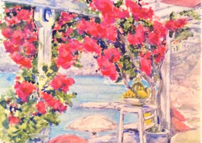 Joyce Carpenter - Memories (Greek Terrace) - Watercolour - £65 - 10" x 10"