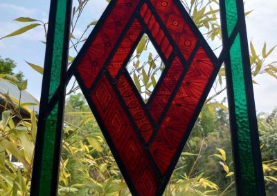 Mary Corkery - Red Diamond - Not for sale - Traditional kiln fired stained glass panel – 24cm x 40cm