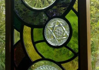 Mary Corkery - Triple plate panel - Not for sale - Traditional stained glass panel including three vintage plates – 22cm x 48cm