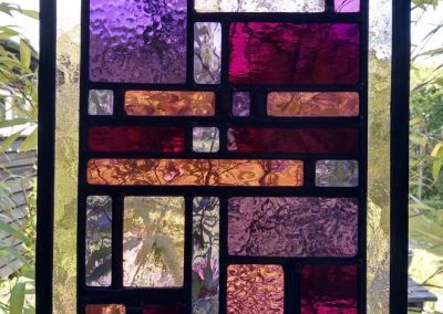 Mary Corkery - Purple Squares - Traditional stained glass panel – 26cm x 44cm