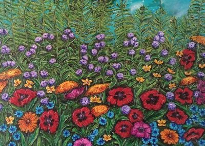 Lisa Enright - Flowers and Ferns  100cm x 70cm acrylic/ mixed media on stretch canvas  nfs/SOLD
