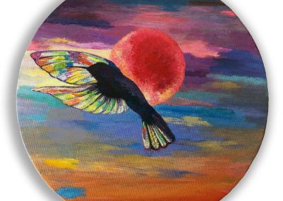 Johanne Narayn - Hummingbird Sky 30cm round Acrylics on Canvas £100