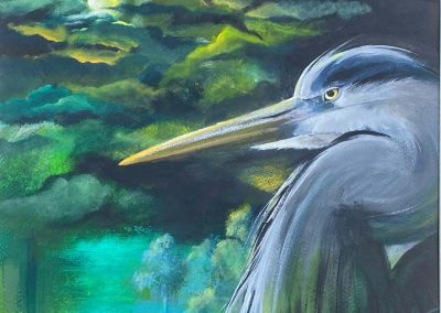 Heron  Acrylic  A2 water colour paper.  Framed (second hand, no glass) £150  Cost does not include postage and packaging