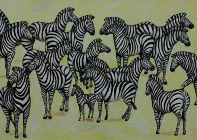 Lisa Enright - A Dazzle of Zebras - 100cm x 50cm    acrylic on stretch canvas  £200