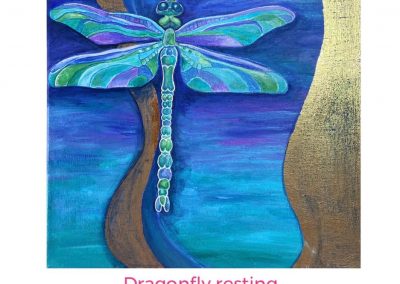 Dragonfly resting - Acrylic with gold leaf on canvas - Benita Ambrose