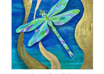 Dragonfly in flight - Acrylic with gold leaf on canvas - Benita Ambrose £55