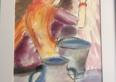 Washer woman - By Manjit Kaur Panesar - Framed 32cmx39cm Watercolour, Ink and Pastel £50