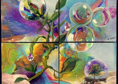 The Gift of Life - Hoda Hoteit - Set of 4 canvases each 35x35cm Oil on acrylic pour £200